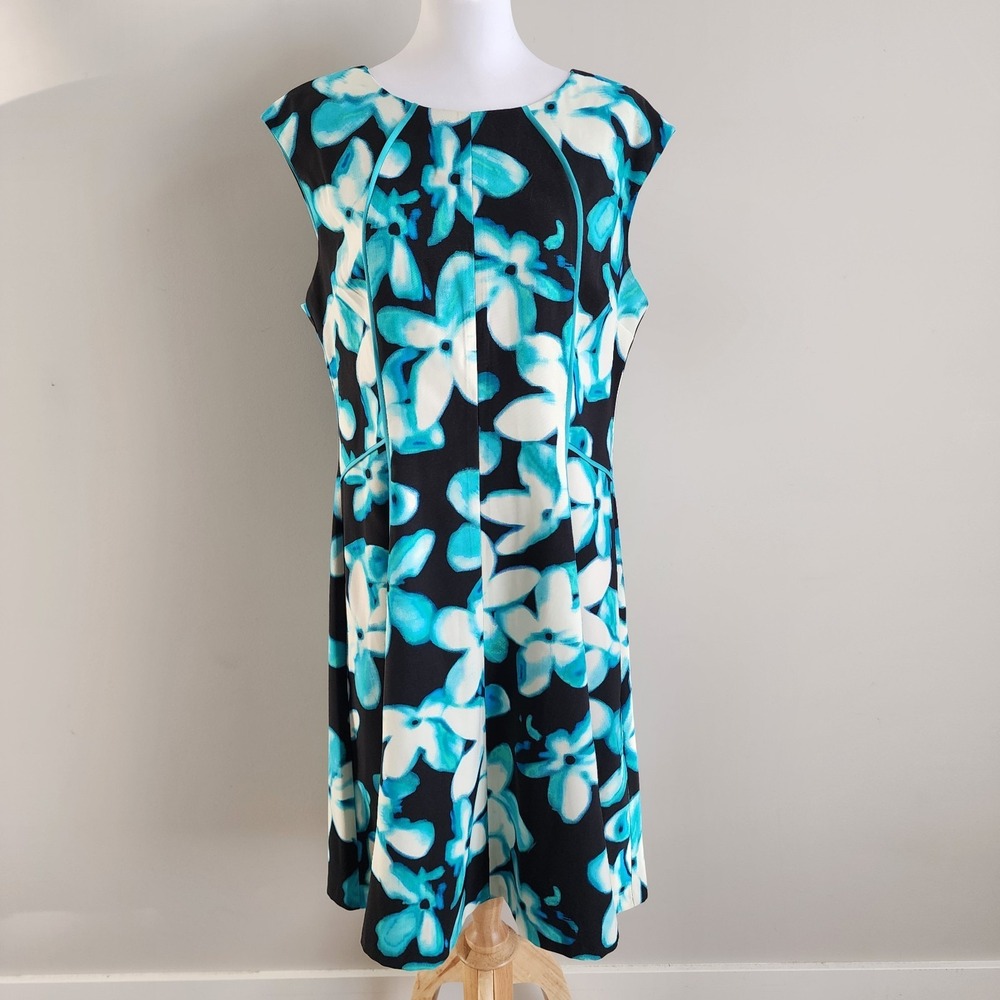 London Times Tea Dress Womens 16 Blue Floral Wedding Cocktail Office‎ Party Work